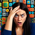 **Image Prompt:** A frustrated woman staring at a confusing website interface filled with hidden buttons and deceptive design elements, representing a "dark pattern." Use vibrant colors and slightly exaggerated features to emphasize the trickery.