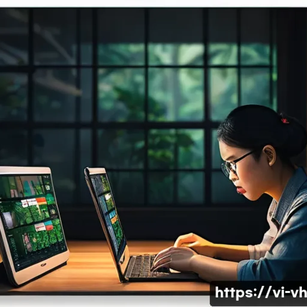다크패턴 비판을 위한 데이터 분석 - A detailed digital illustration showing a frustrated Vietnamese user interacting with a confusing we...